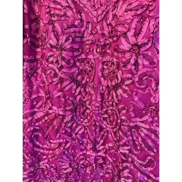 NWT Sue Wong Magneta Beaded Embroidered 3/4 Length Sleeve V-Neck Sheath Dress 4 - Picture 6 of 12